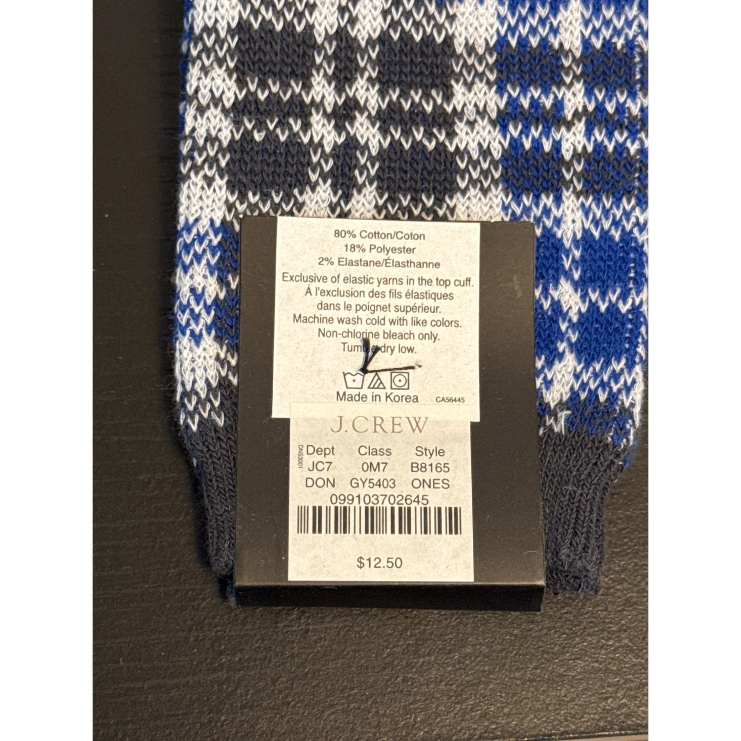 NWT Mens J.Crew Plaid Blue & Black Crew Socks