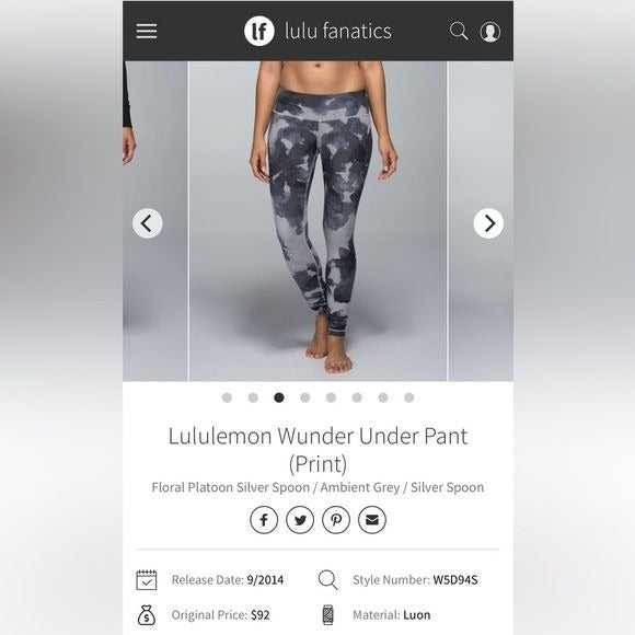 Lululemon Wunder Under Pant Floral Platoon Print Size 6