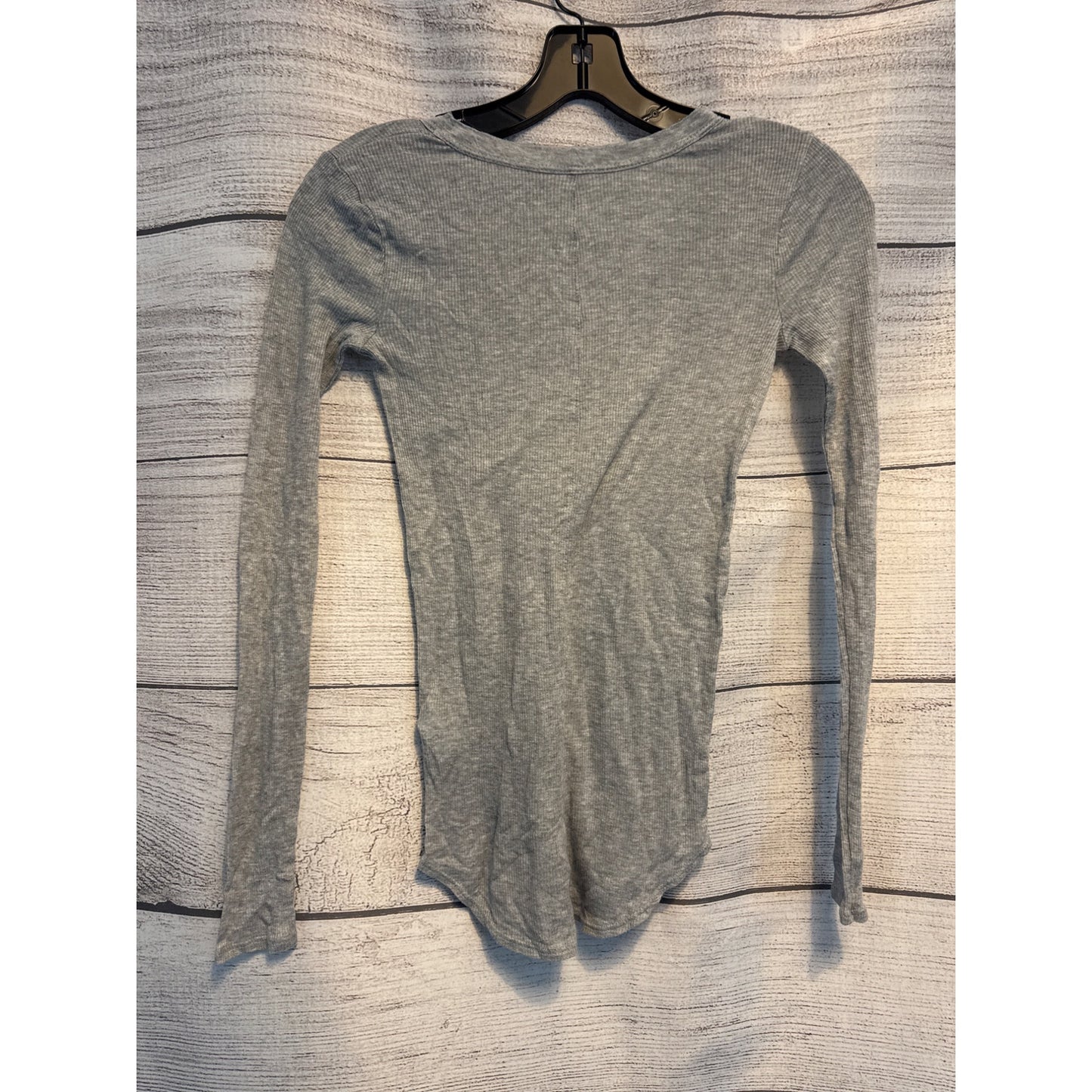 Three Dots Soft Gray Ribbed Long Sleeve Vneck Top Size XS