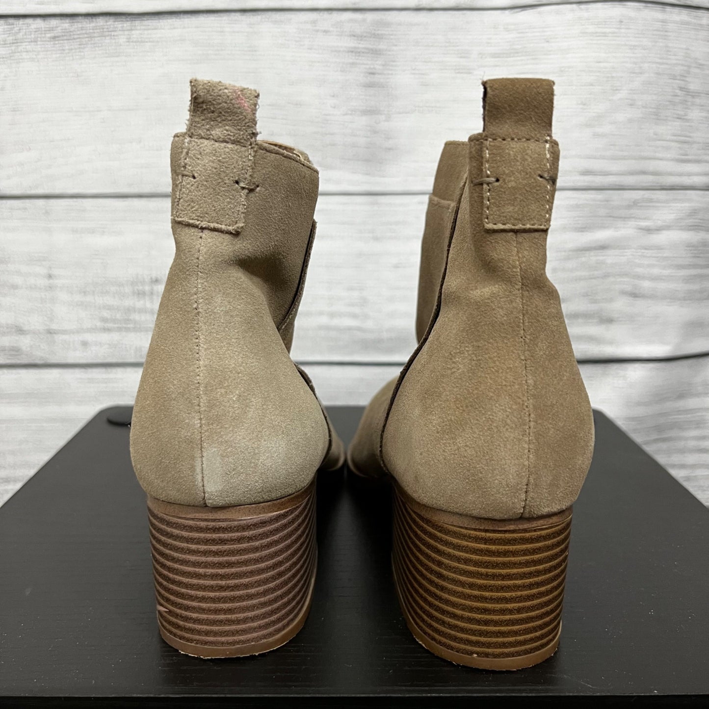 Gap Tan Suede Ankle Boots With Block Heel & Side Zipper, Size 9