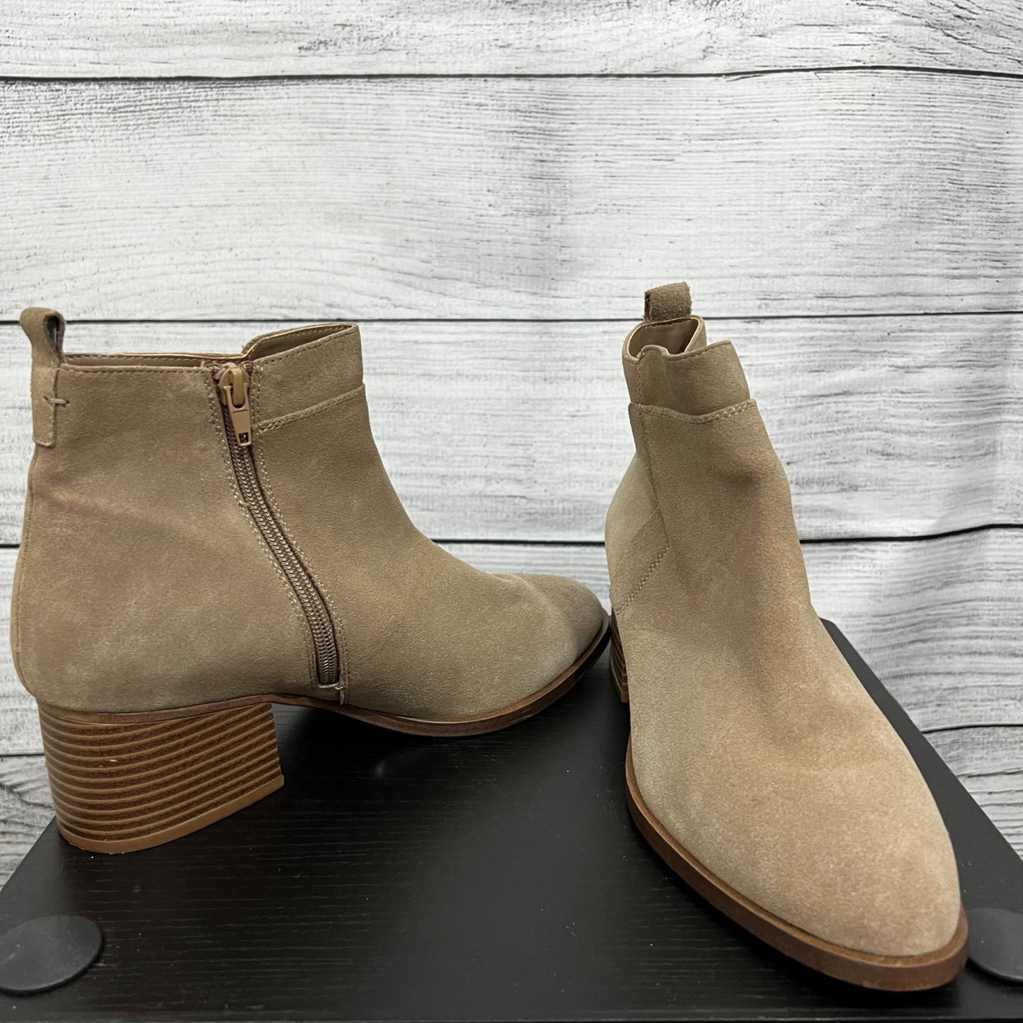 Gap Tan Suede Ankle Boots With Block Heel & Side Zipper, Size 9