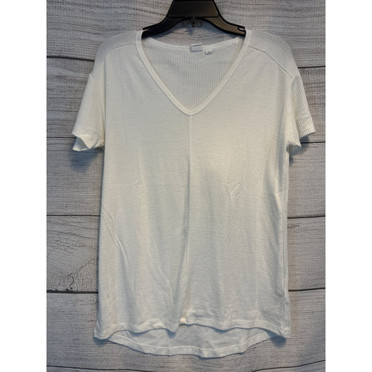 Gap White Ribbed Short Sleeve V-Neck T-Shirt XS
