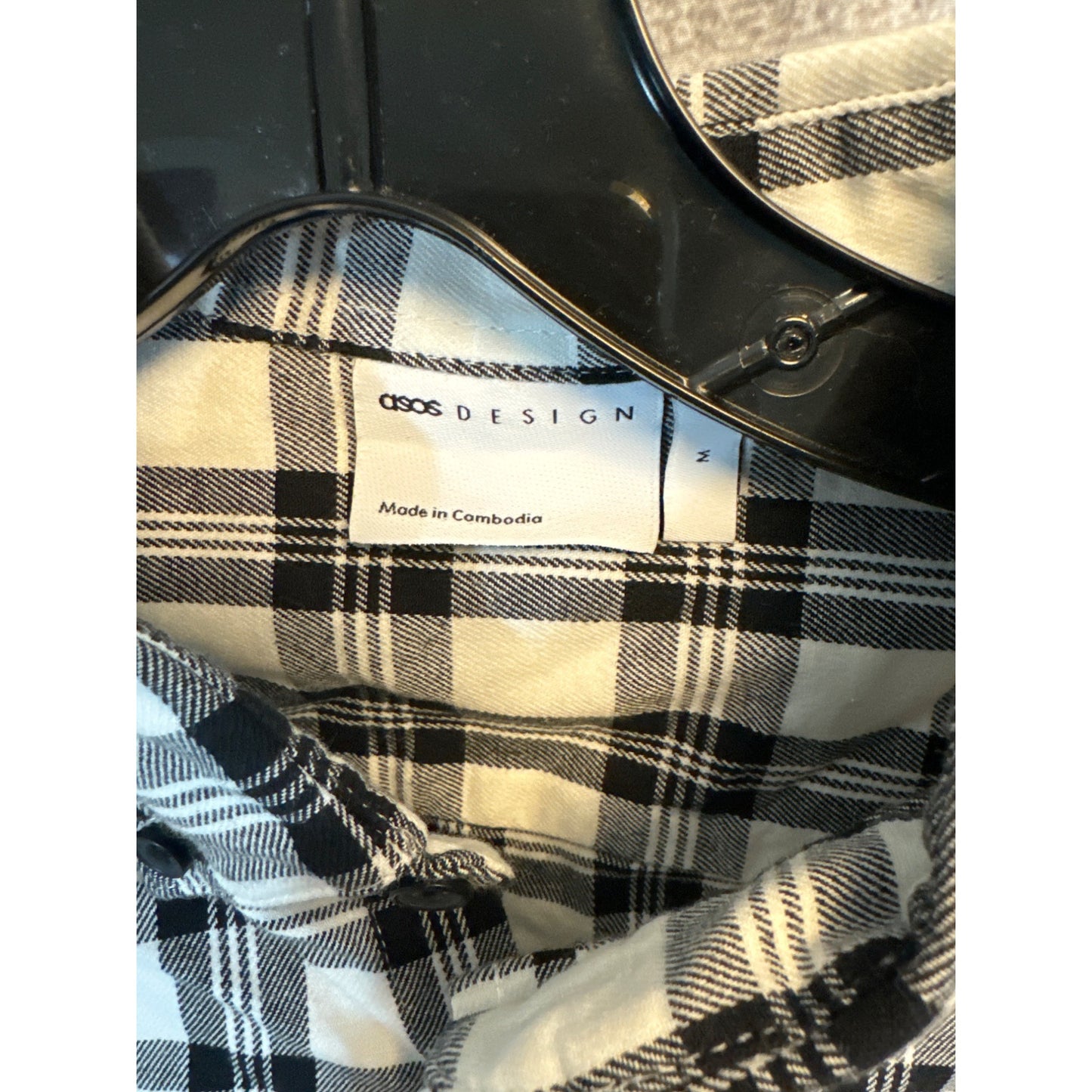 ASOS Design Mens Black & White Plaid Button-Up Shirt Size M