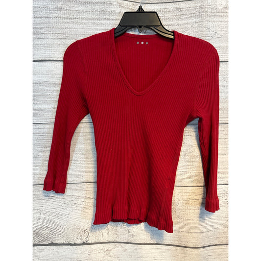 Three Dots Ribbed V-Neck Long Sleeve Sweater Size M