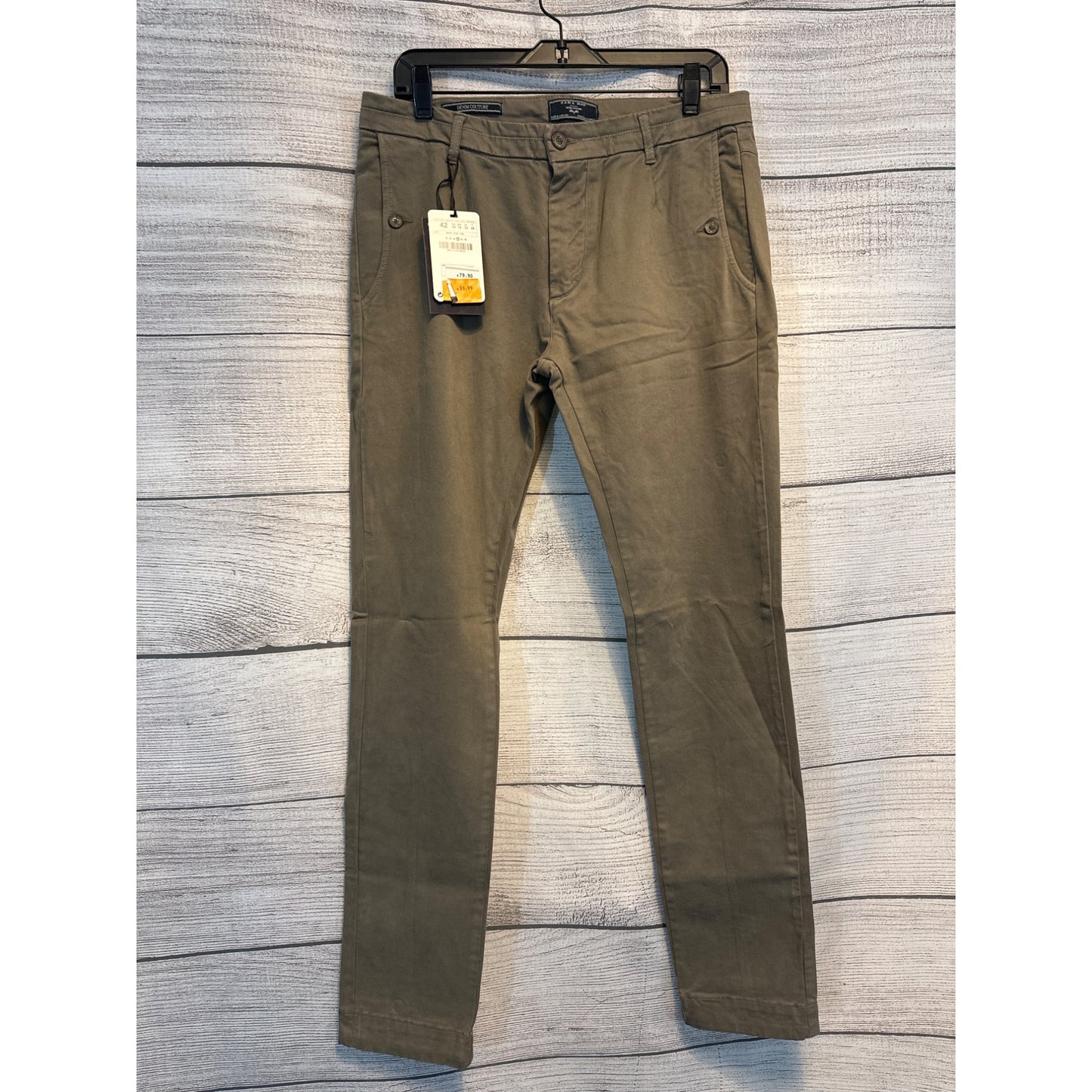 NWT Zara Denim Couture Grey/Green Jeans 42 US 32