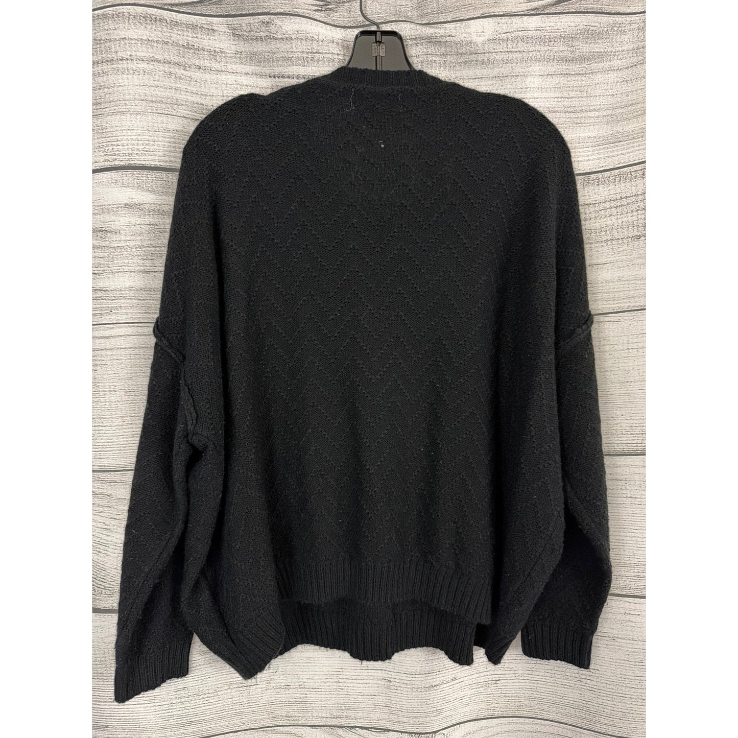 Listicle Black Ribbed Knit Sweater With Button Detail & Chevron Pattern Size S