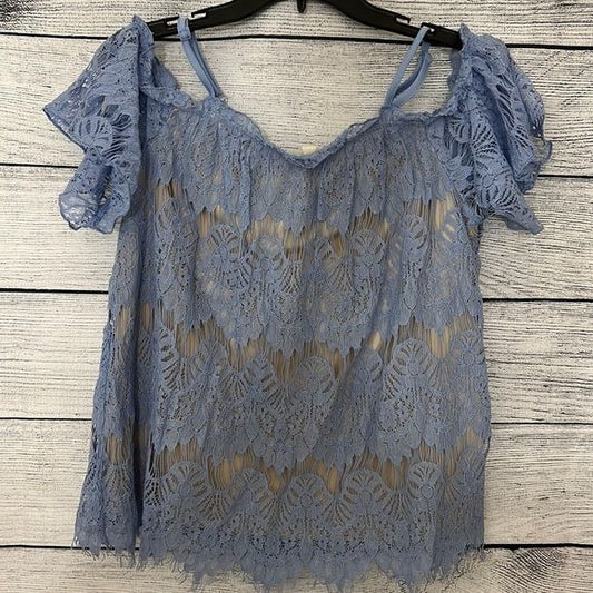 NWT blue lace shoulder top