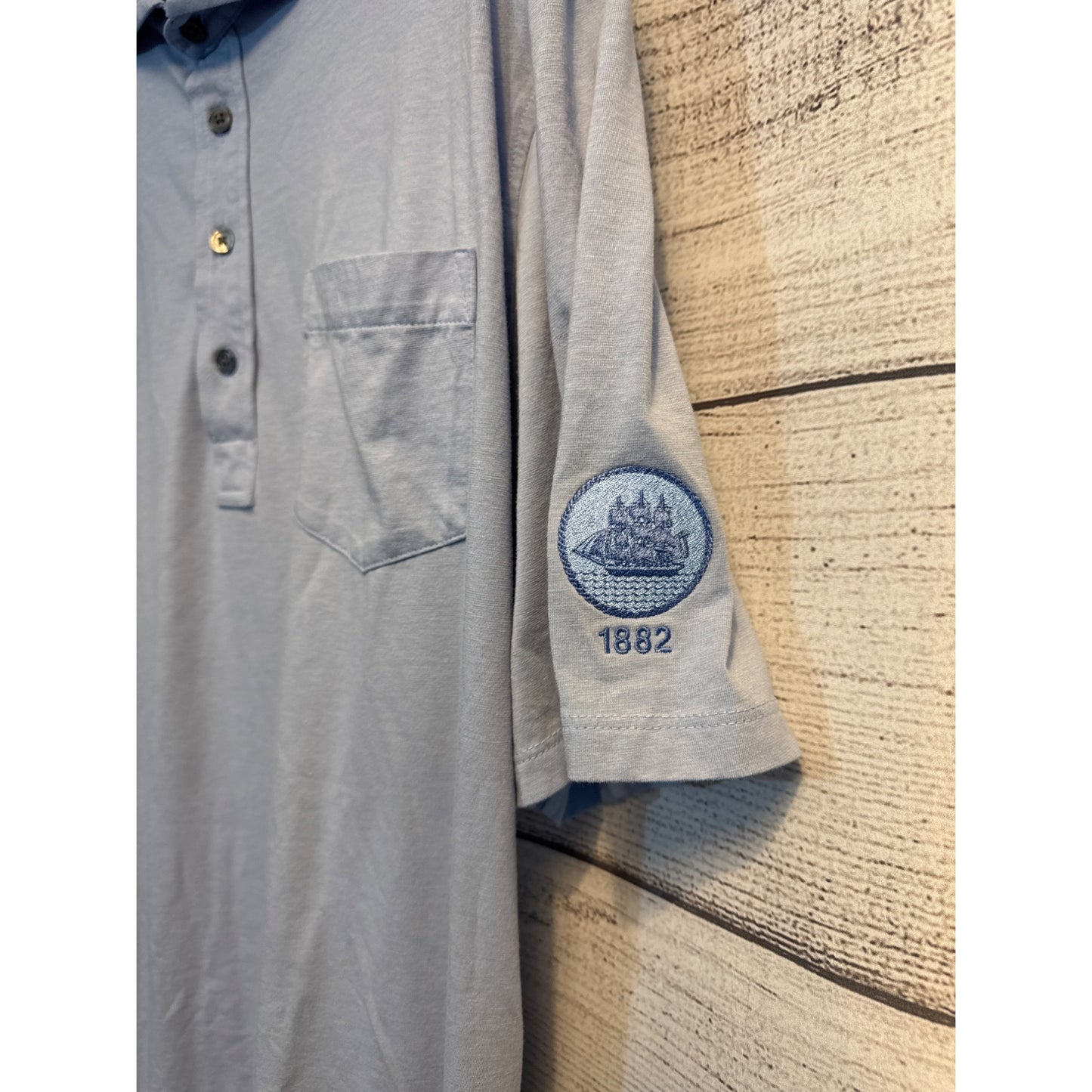 Greyson Mens Polo Shirt W/ Embroidered Sleeve 1882 Logo & Front Pocket Size XL