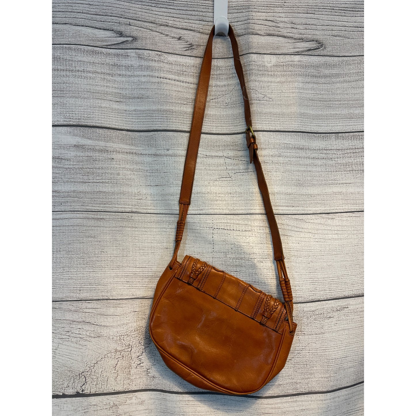 Club Monaco Brown Leather Crossbody Bag With Braided Detail & Zipper Pocket