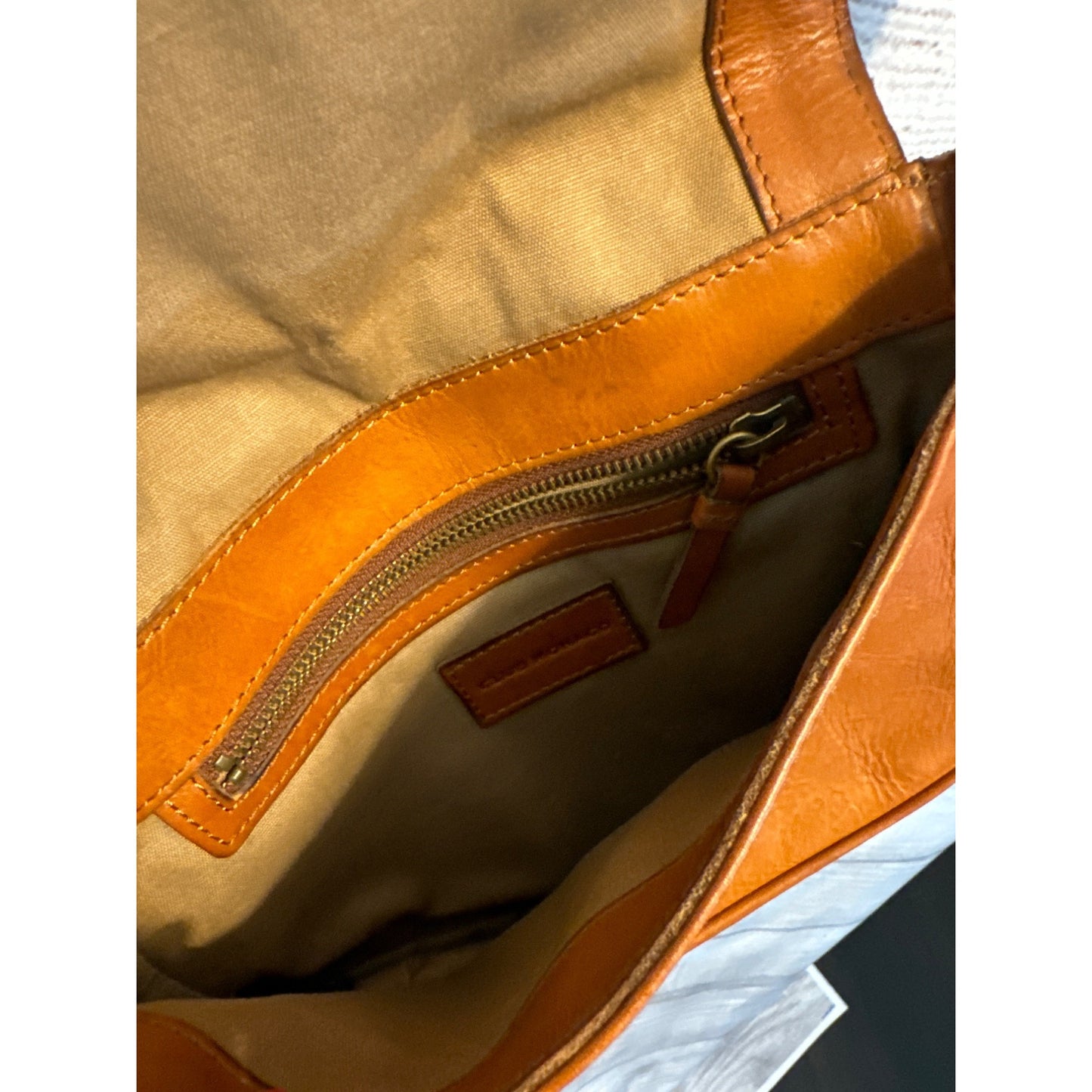 Club Monaco Brown Leather Crossbody Bag With Braided Detail & Zipper Pocket