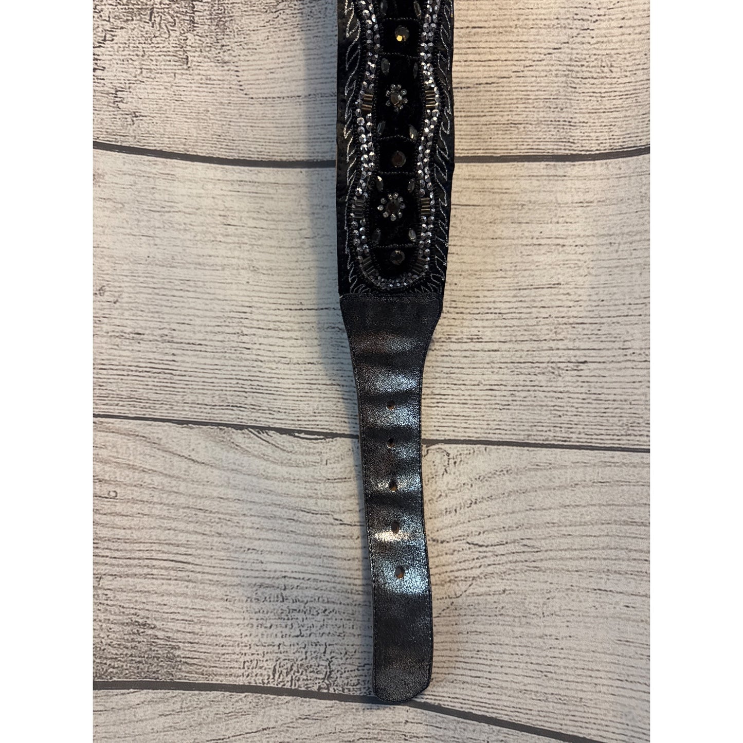 Handcrafted Beaded Black Western Style Belt With Silver Accents