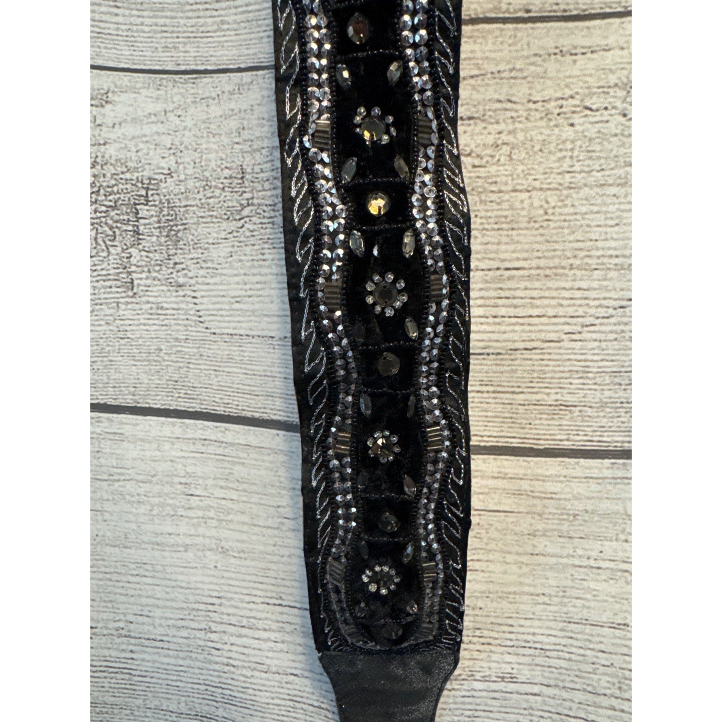 Handcrafted Beaded Black Western Style Belt With Silver Accents
