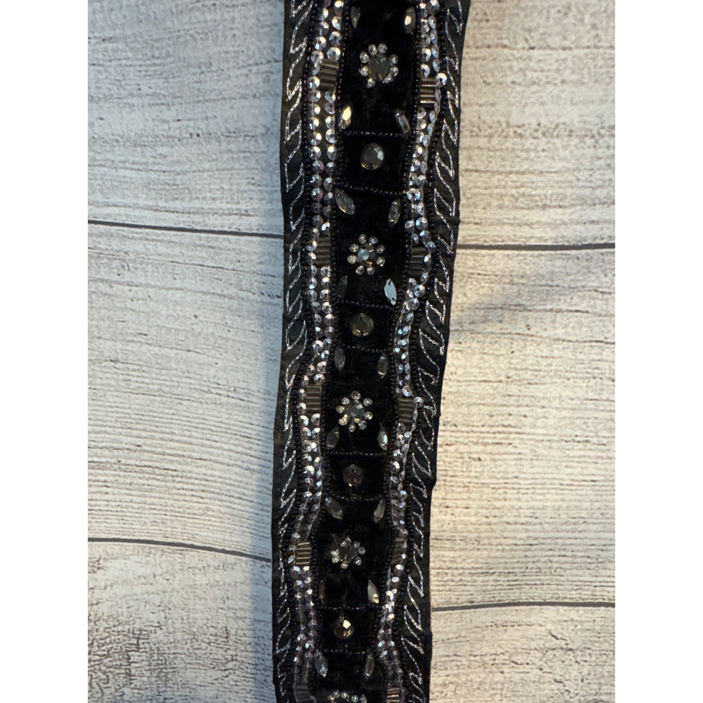 Handcrafted Beaded Black Western Style Belt With Silver Accents