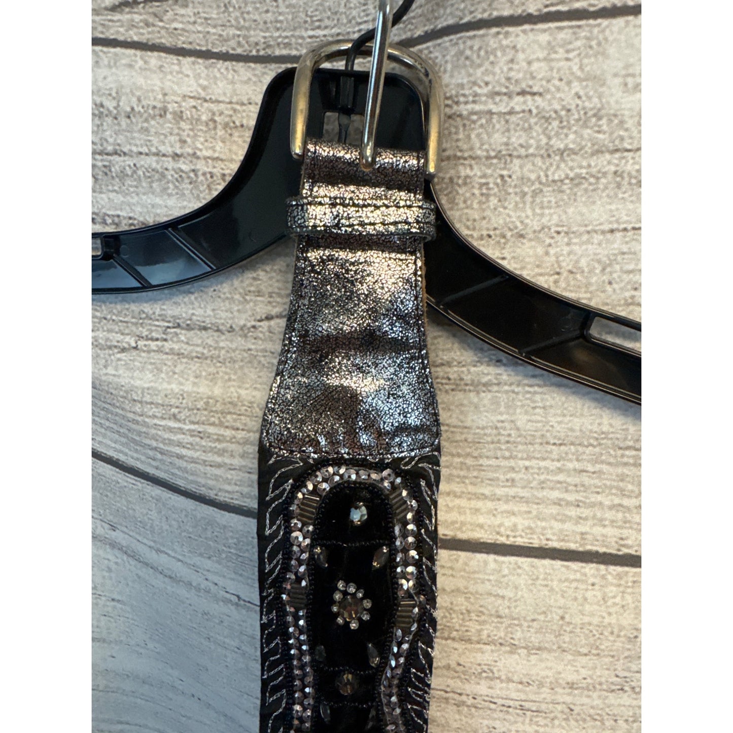 Handcrafted Beaded Black Western Style Belt With Silver Accents