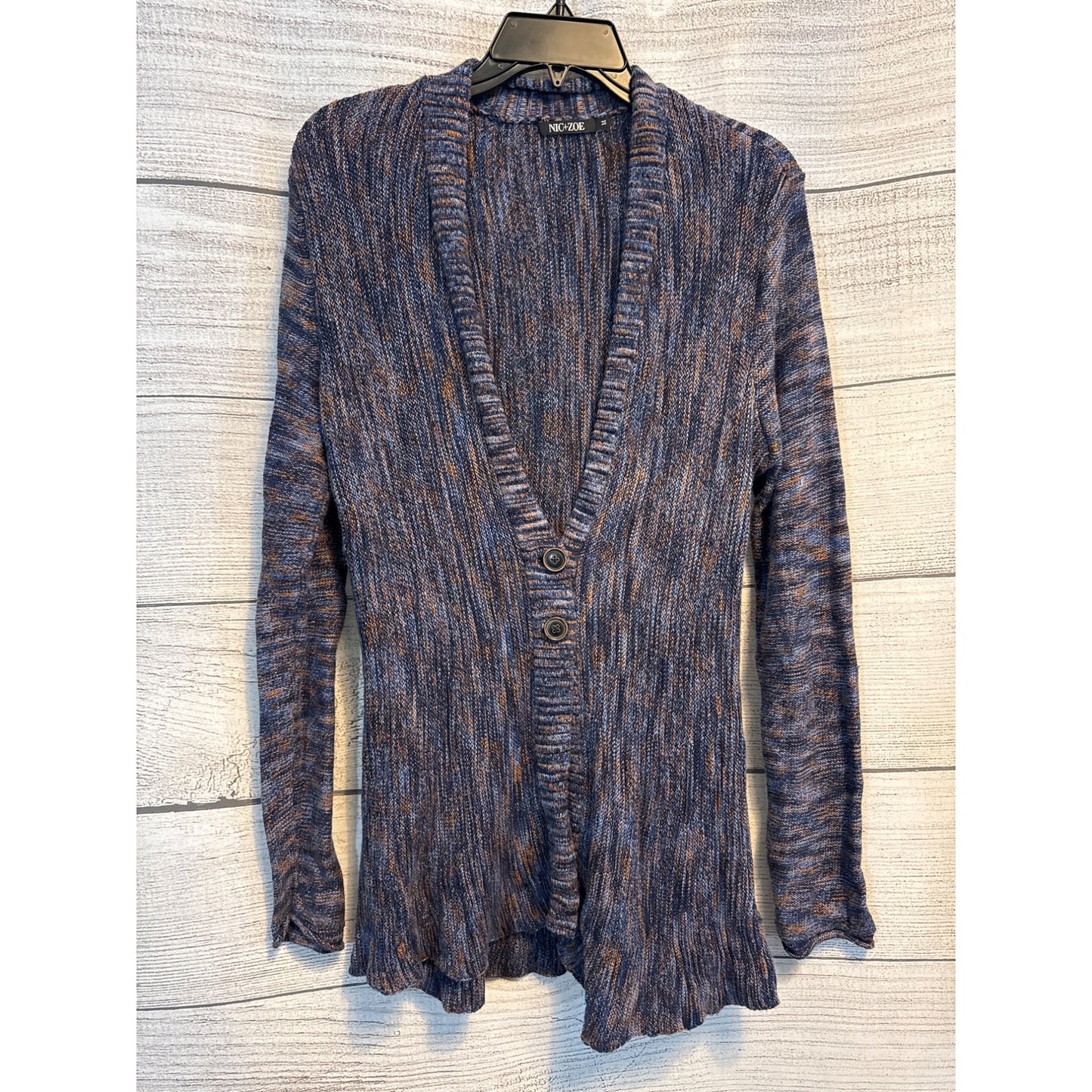 Nic+Zoe Heather Blue Ribbed Open Cardigan Sweater With Button Detail Size M