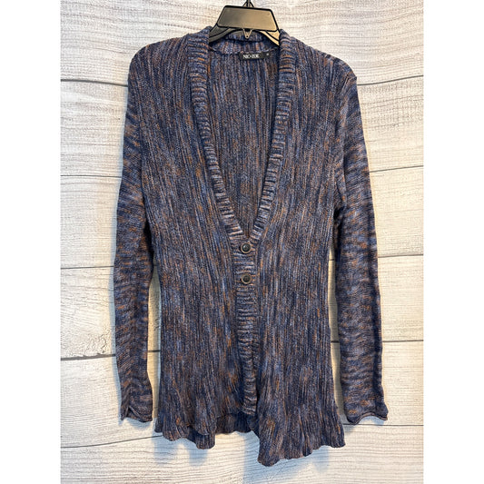Nic+Zoe Heather Blue Ribbed Open Cardigan Sweater With Button Detail Size M