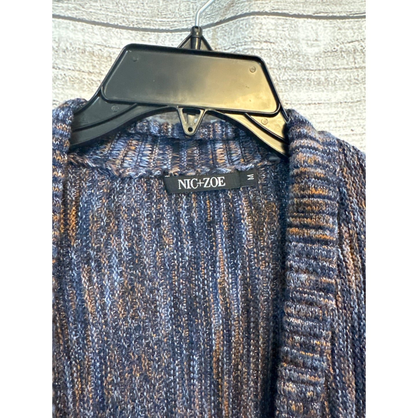 Nic+Zoe Heather Blue Ribbed Open Cardigan Sweater With Button Detail Size M