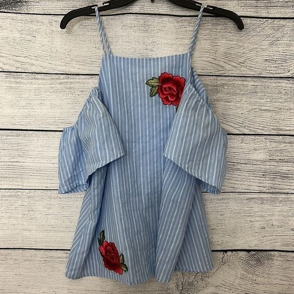 Blue Rain Flower sexy shoulder top