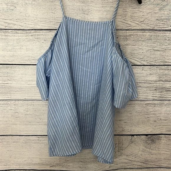 Blue Rain Flower sexy shoulder top