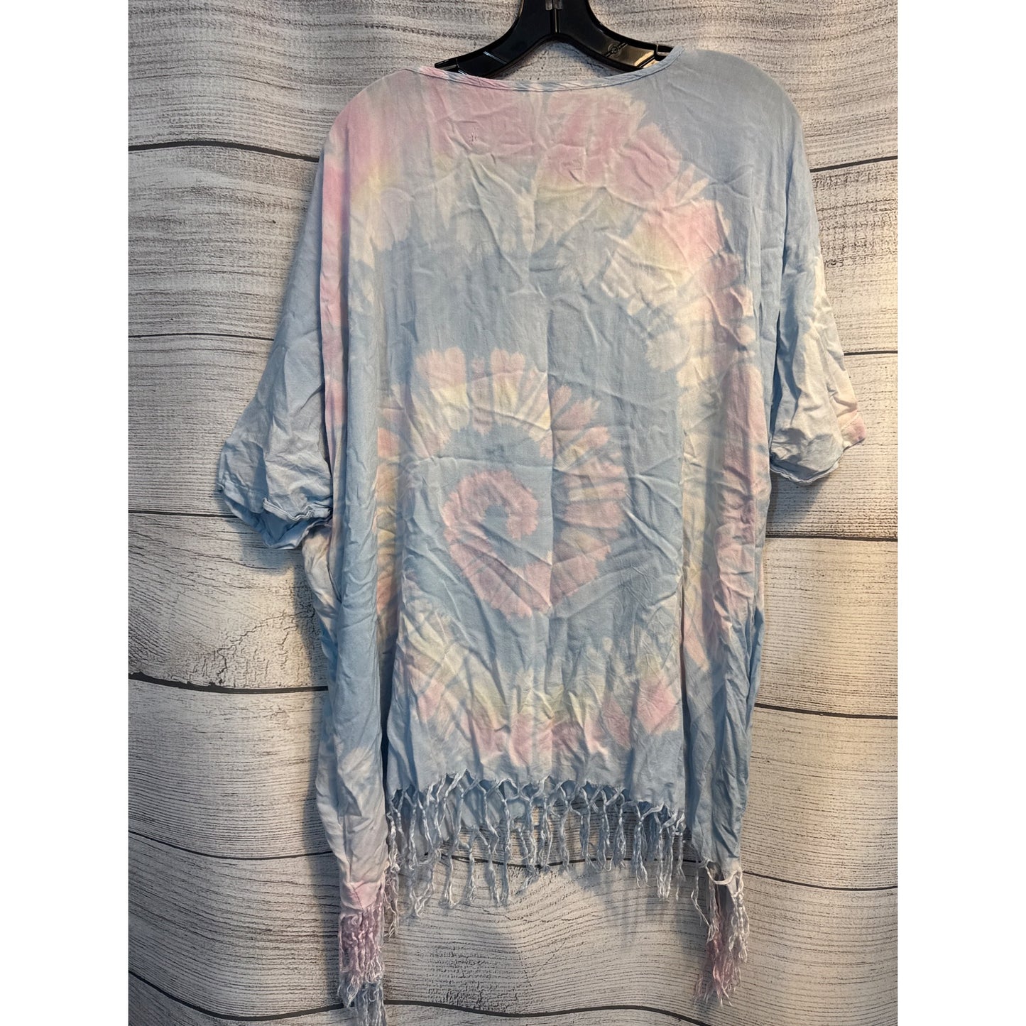Rainbow Tie-Dye Fringe Kaftan V-Neck Top Womens One Size