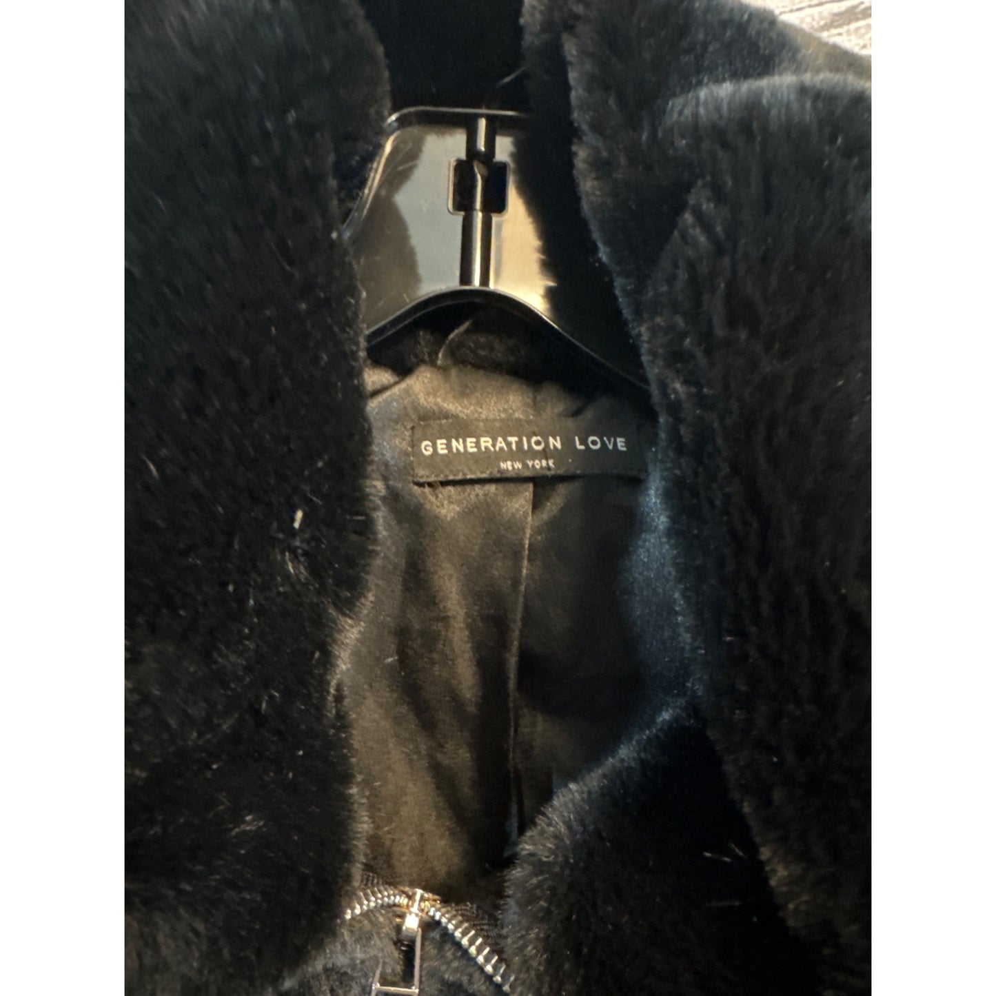 Generation Love Black Faux Fur Jacket With Zipper Closure & Ribbed Hem