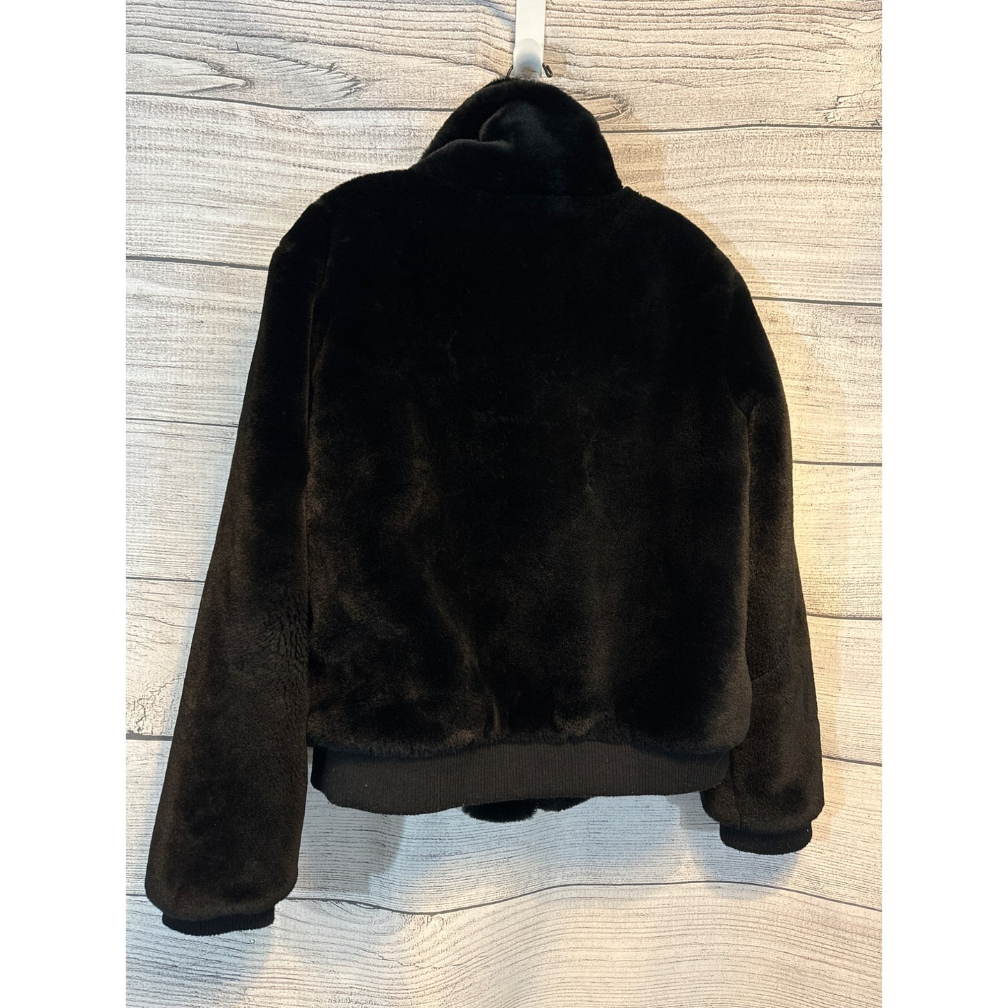 Generation Love Black Faux Fur Jacket With Zipper Closure & Ribbed Hem