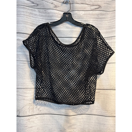Black Open-Weave Mesh Short Sleeve Cropped Top OS