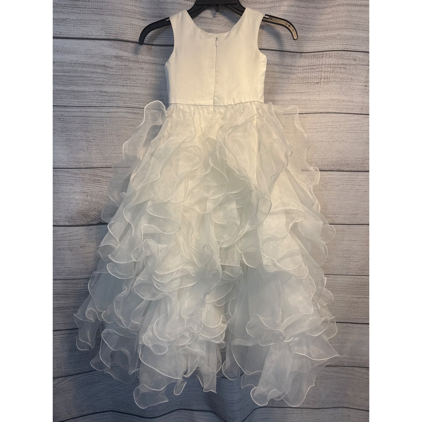 Girls Sleeveless Ruffled Layered Organza Dress With Satin Bodice Flower Girl