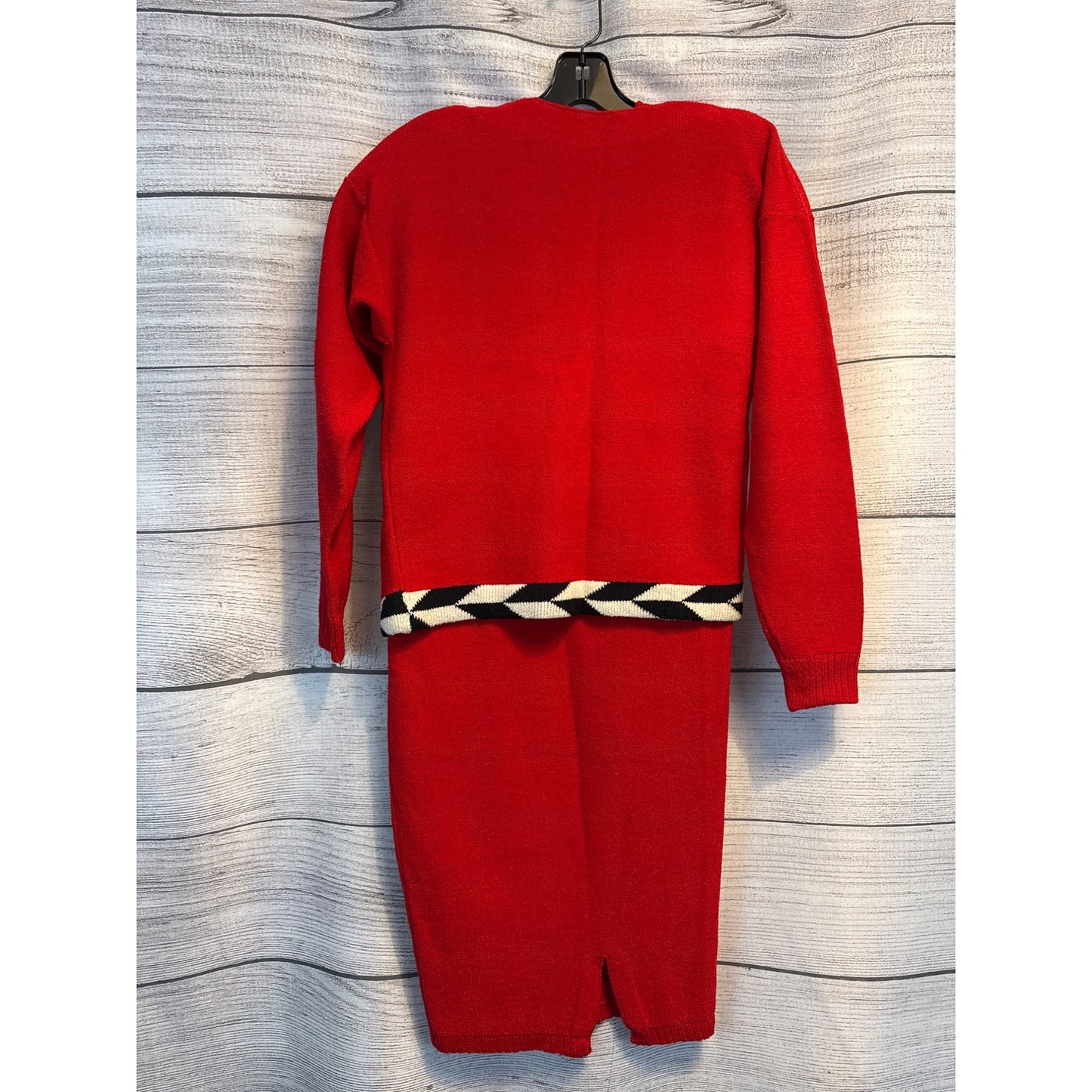 Vintage Steve Fabrikant Red Knit Dress & Cardigan Set Size Petite