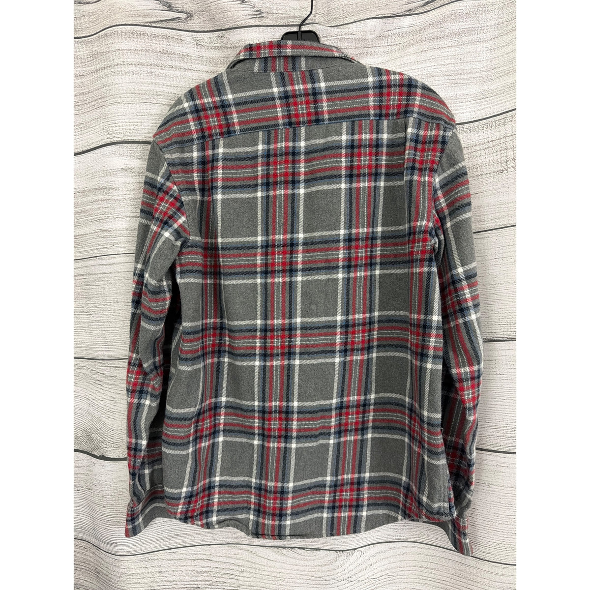 Men Old Navy Red Gray Plaid Button-Up Flannel Shirt Size M