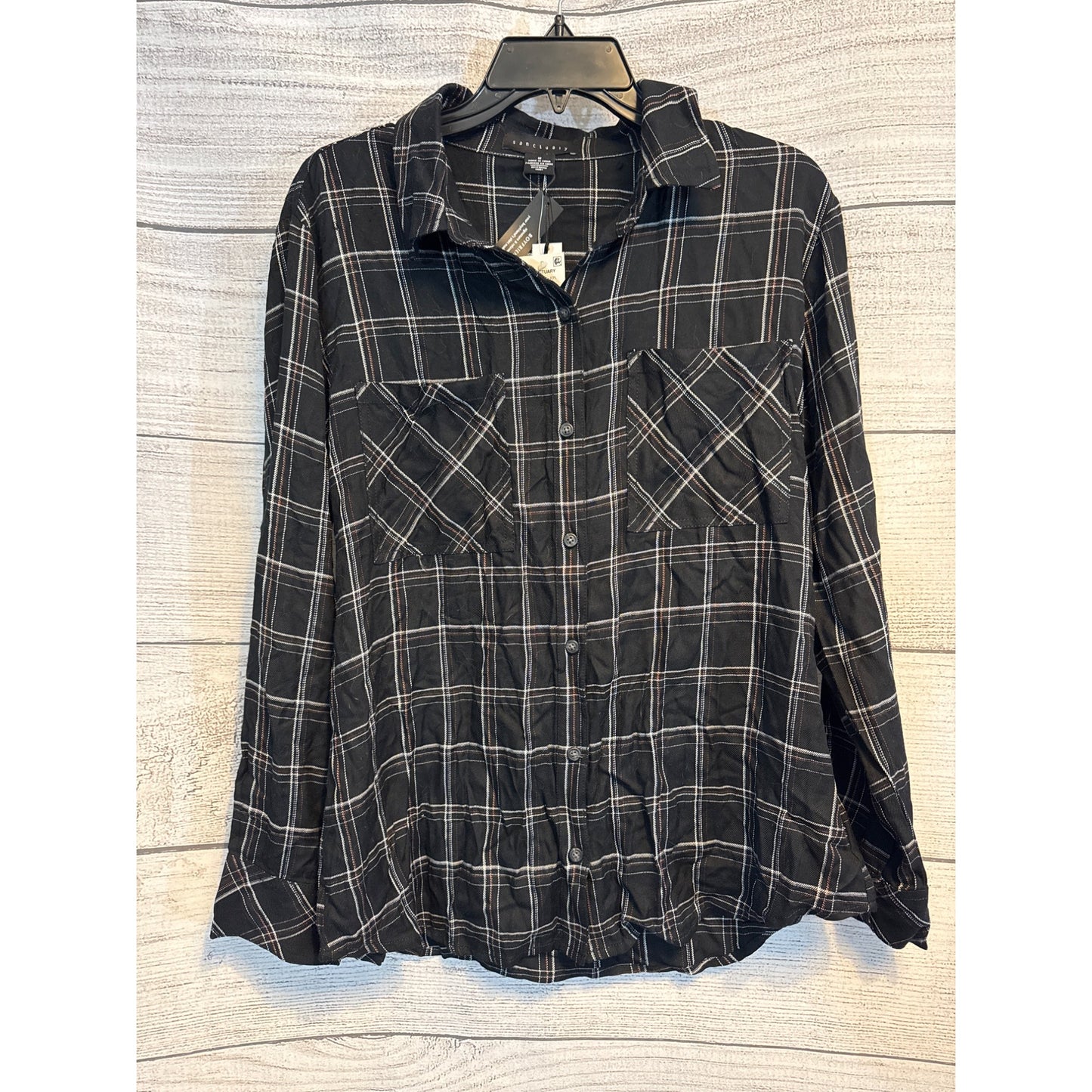 NWT Sanctuary Black & White Plaid Boyfriend Shirt M