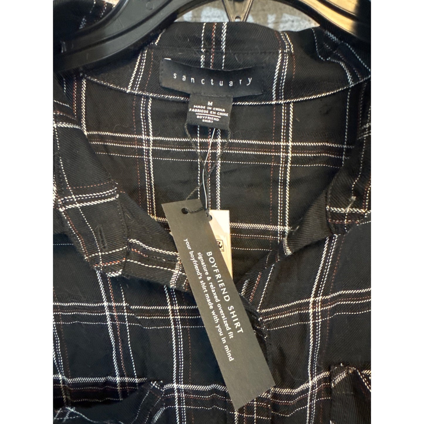 NWT Sanctuary Black & White Plaid Boyfriend Shirt M