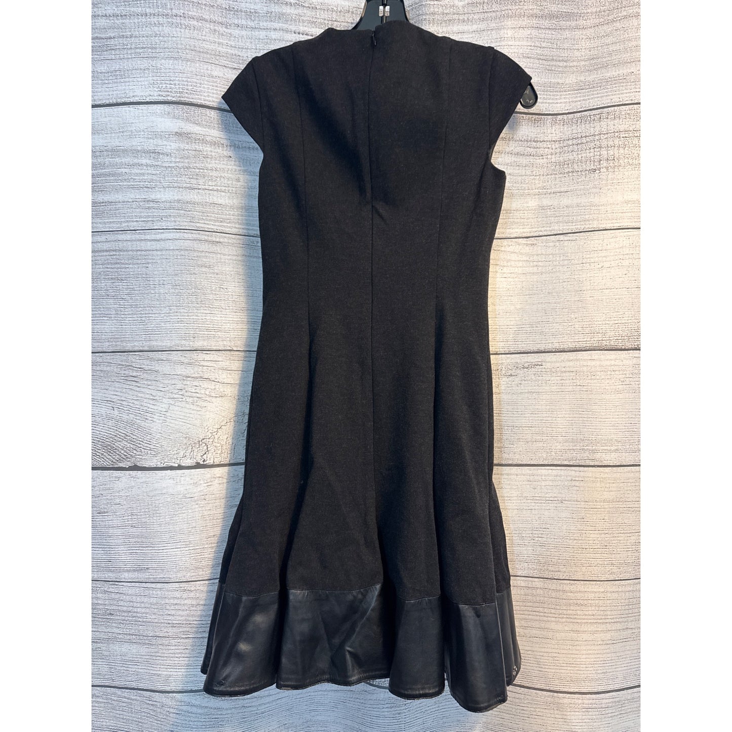 A-K-R-I-S Punto Black Dress With Faux Leather Hem Size 4