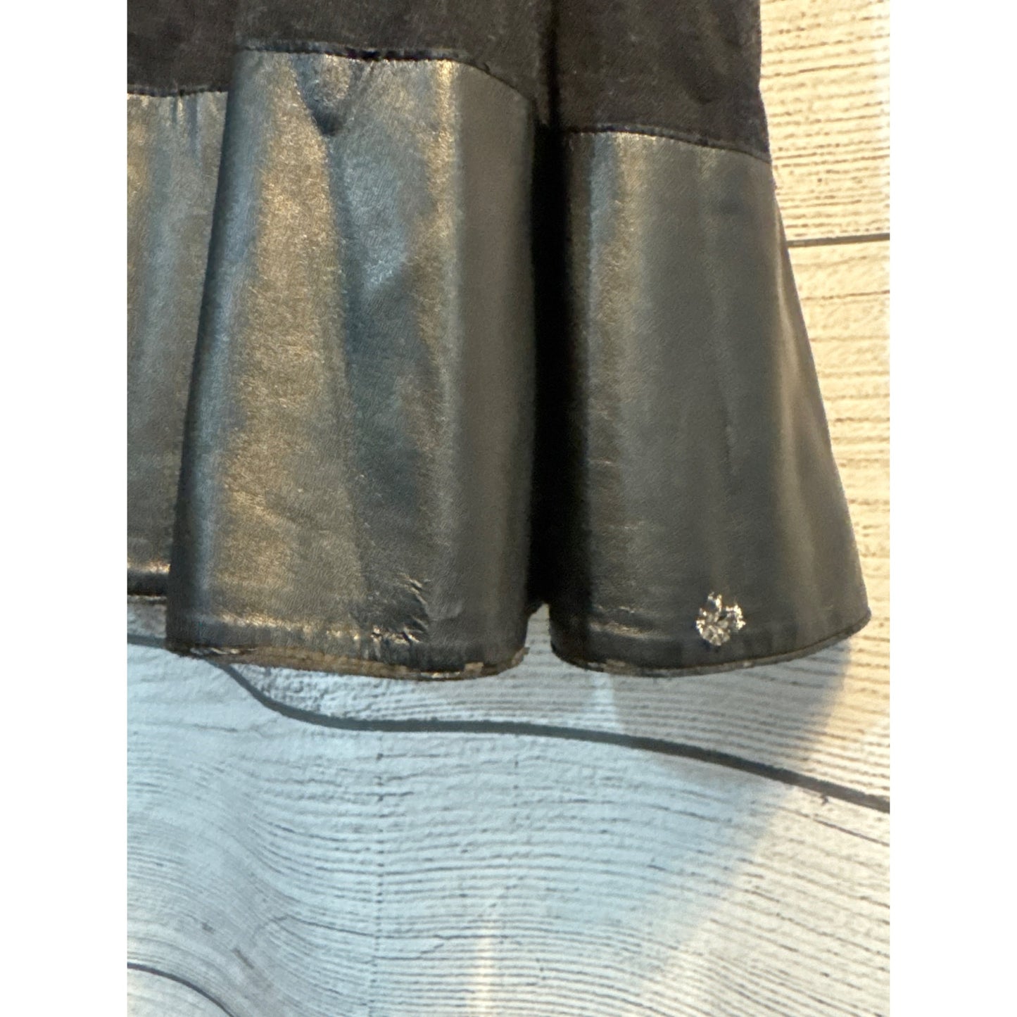 A-K-R-I-S Punto Black Dress With Faux Leather Hem Size 4