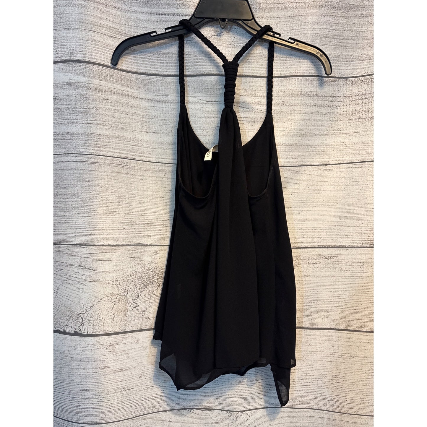 Elan Black Sleeveless Handkerchief Hem Tank Top With Braided Strap Detail - M