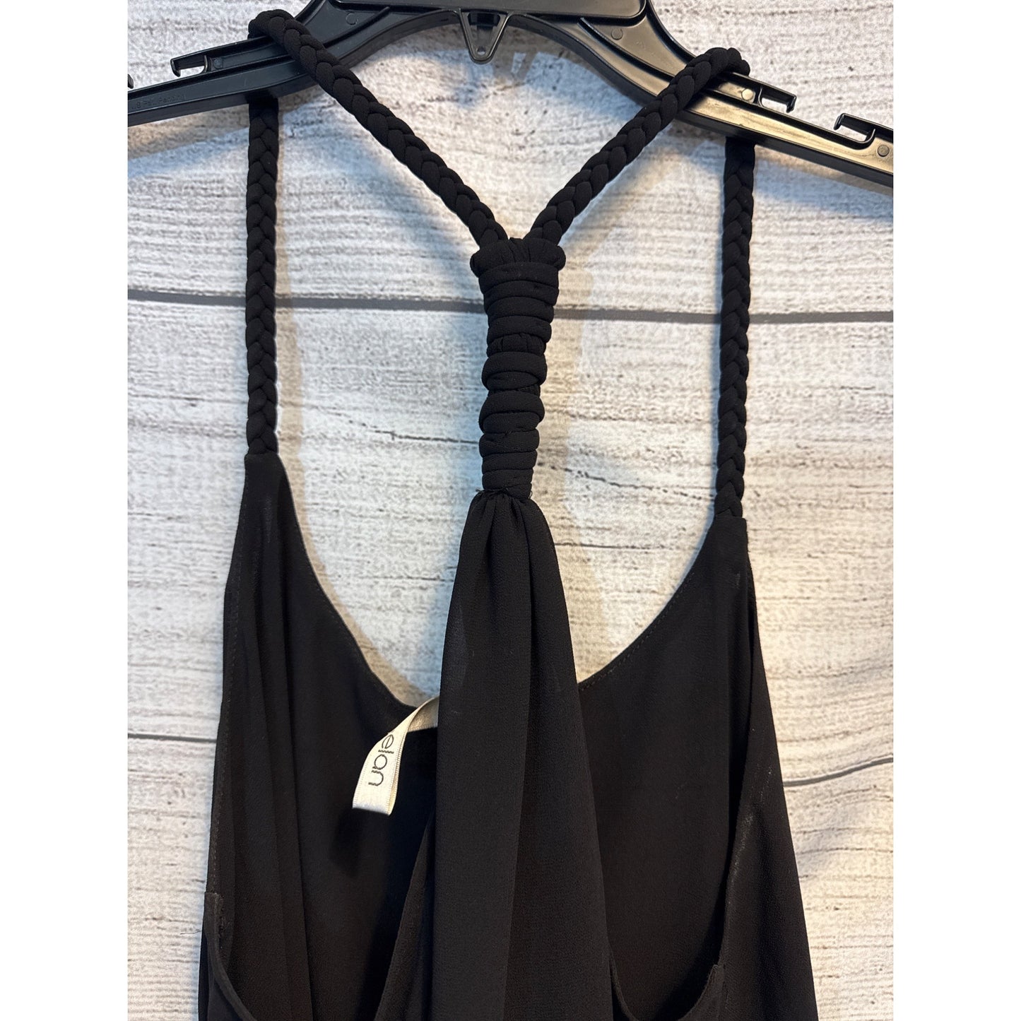 Elan Black Sleeveless Handkerchief Hem Tank Top With Braided Strap Detail - M