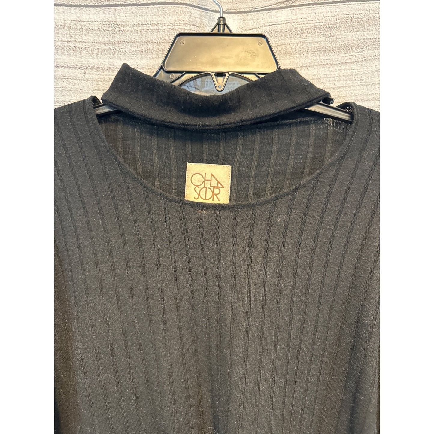 Chaser Black Ribbed Keyhole Sweater Size S