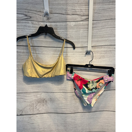Trina Turk Gold and Floral Two Piece Swim Suit