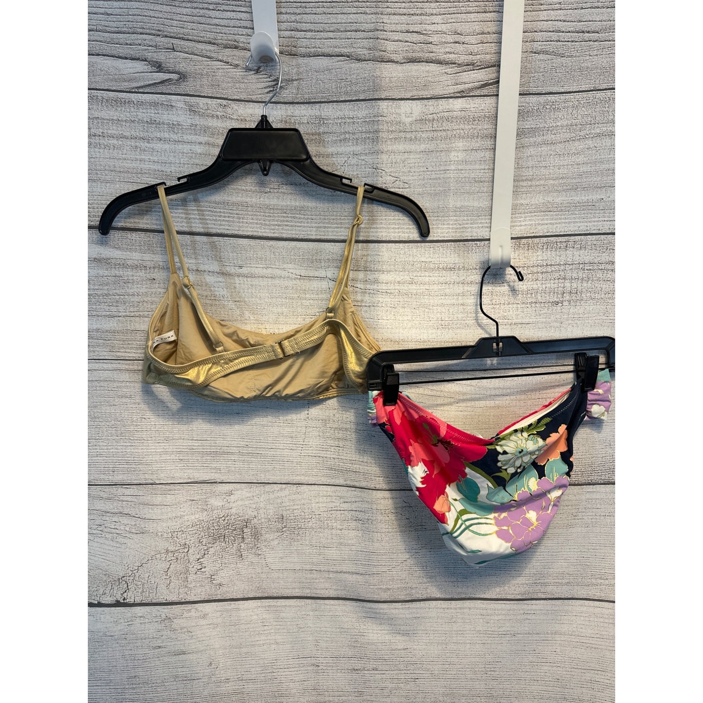 Trina Turk Gold and Floral Two Piece Swim Suit