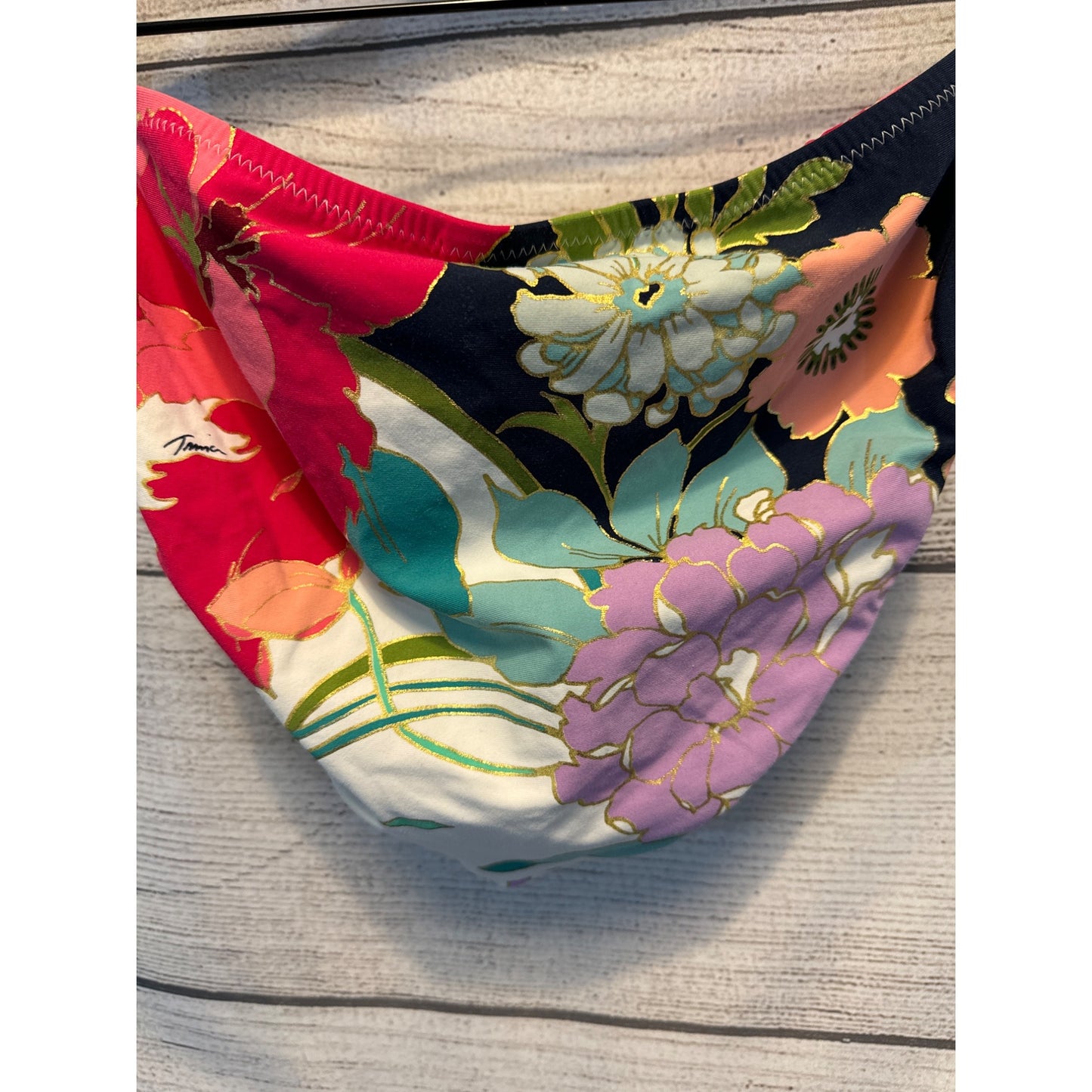 Trina Turk Gold and Floral Two Piece Swim Suit