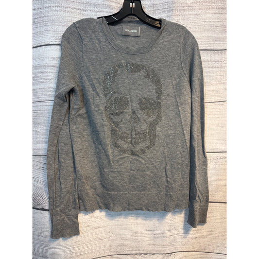 Zadig & Voltaire Grey Skull Studded Long Sleeve Cashmere Sweater Size S
