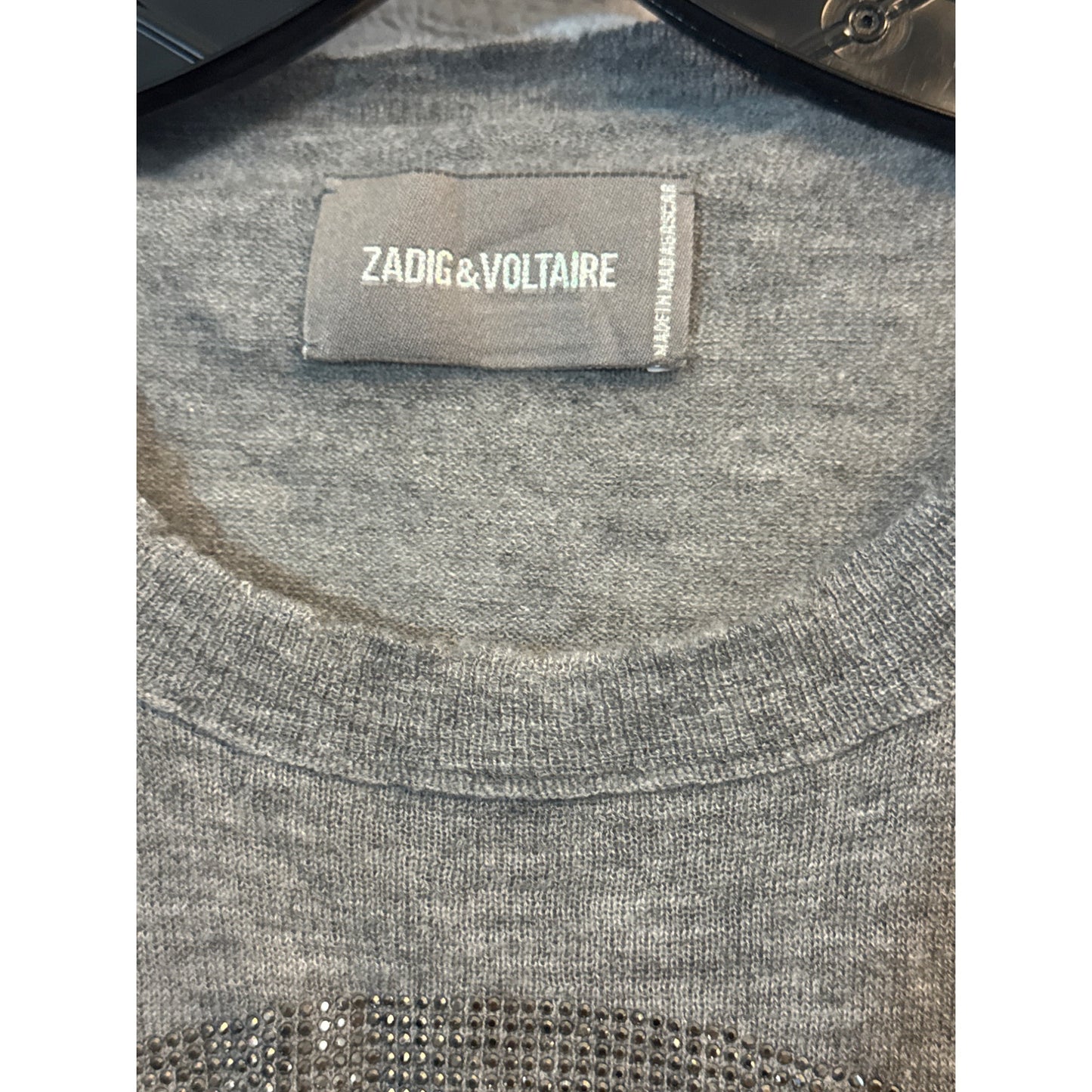 Zadig & Voltaire Grey Skull Studded Long Sleeve Cashmere Sweater Size S