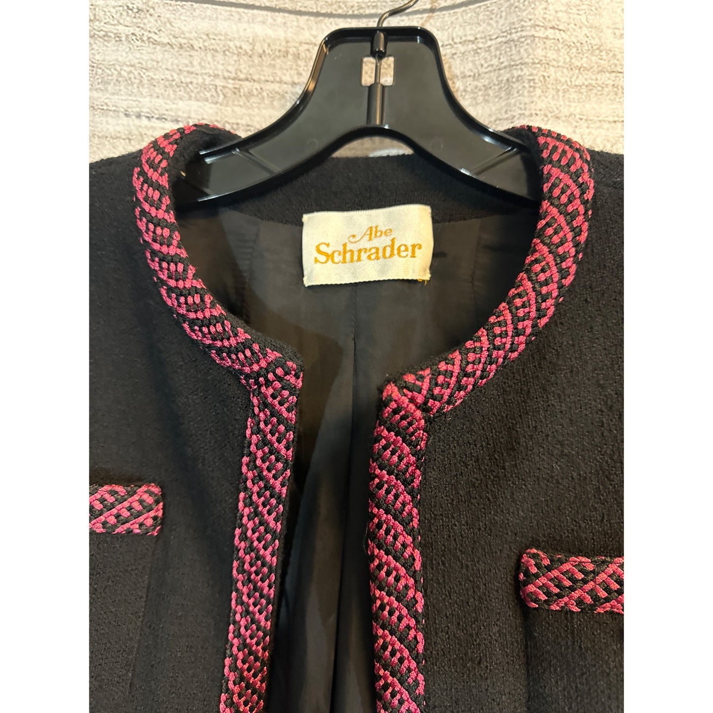 Vintage 1970's Abe Schrader Black & Pink Bouclé Jacket With Button Pockets Size