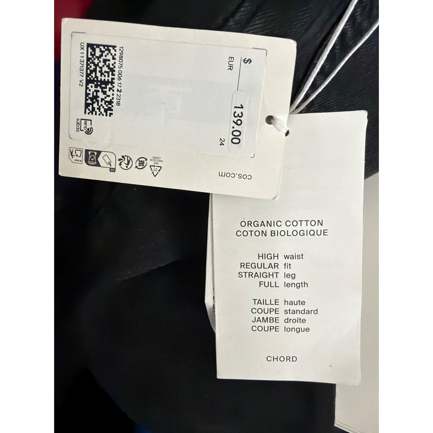 NWT Chord Black Organic Cotton High-Waist Straight-Leg Jeans Size 24
