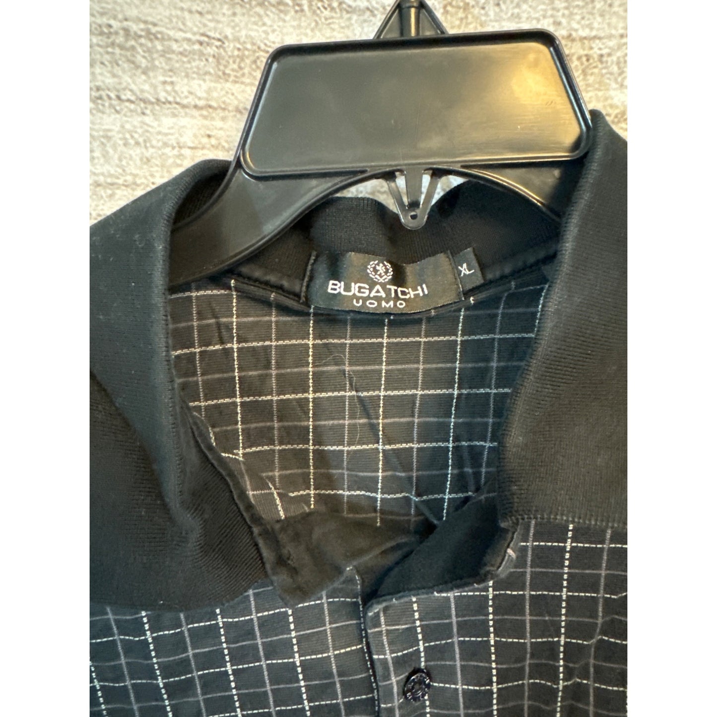 Bugatchi Uomo Mens Black & White Grid Polo Shirt Size XL