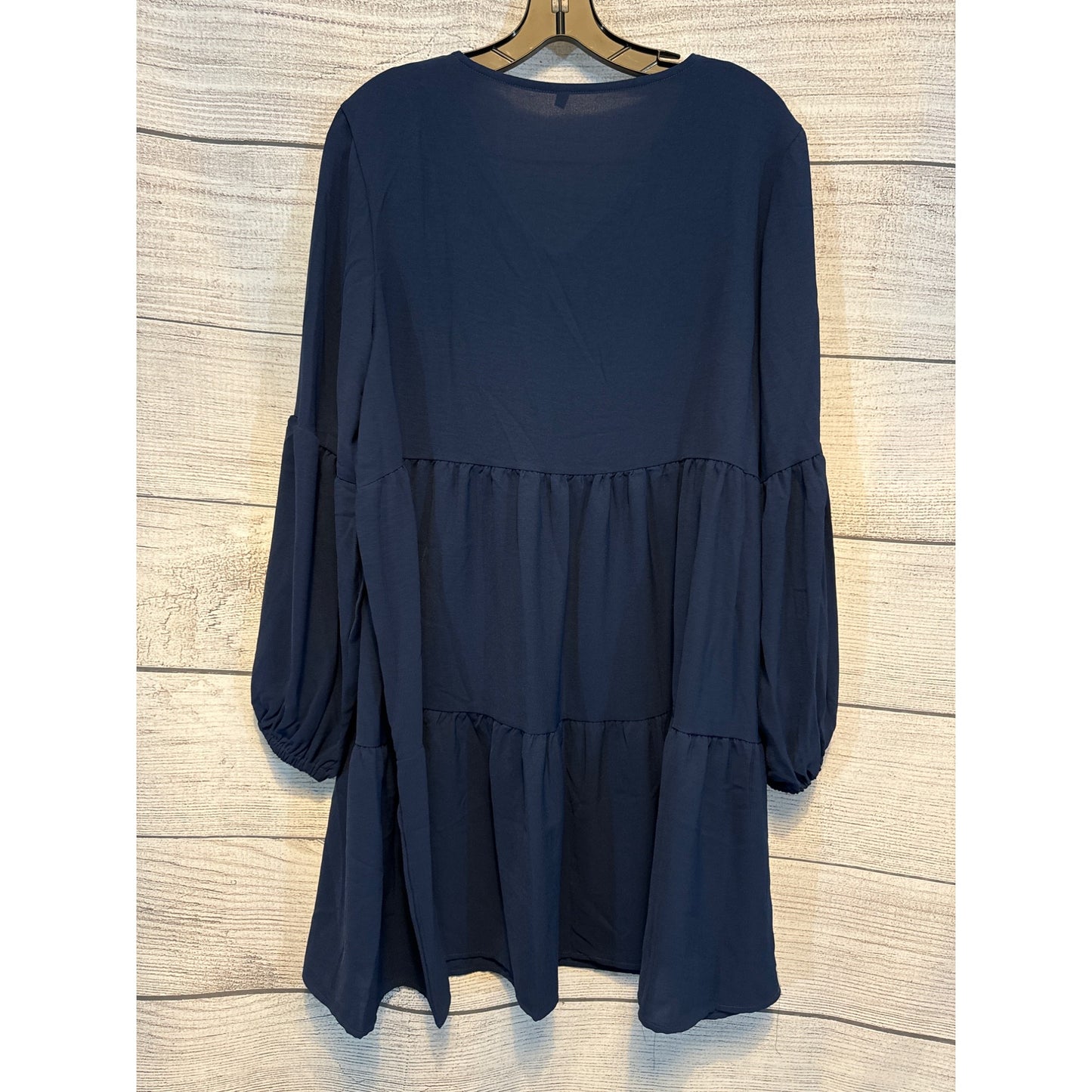 V-Neck Tiered Navy Blue Long Sleeve Dress Size L