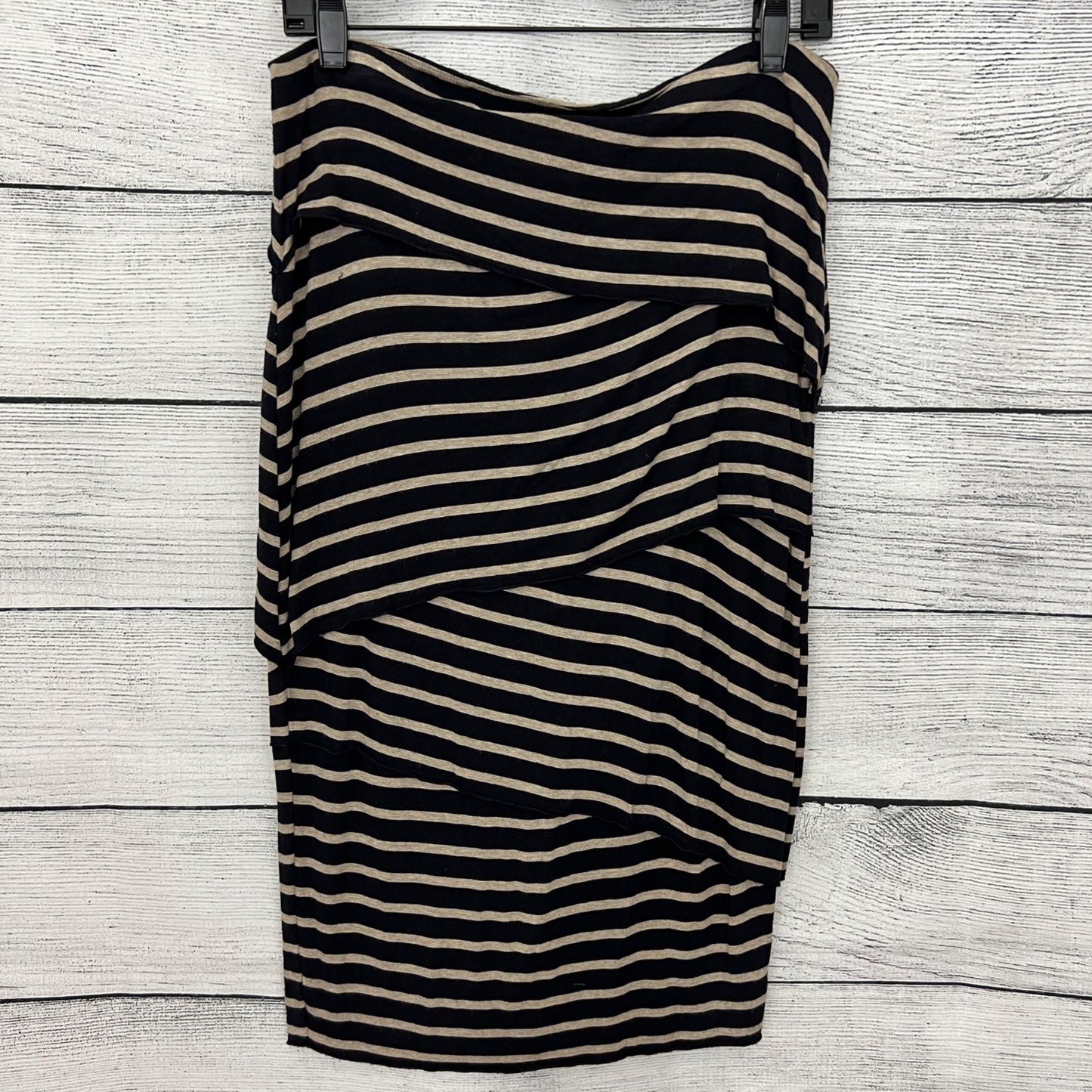 Bailey 44 Black & Beige Striped Bodycon Skirt Ruched Design,  Size M