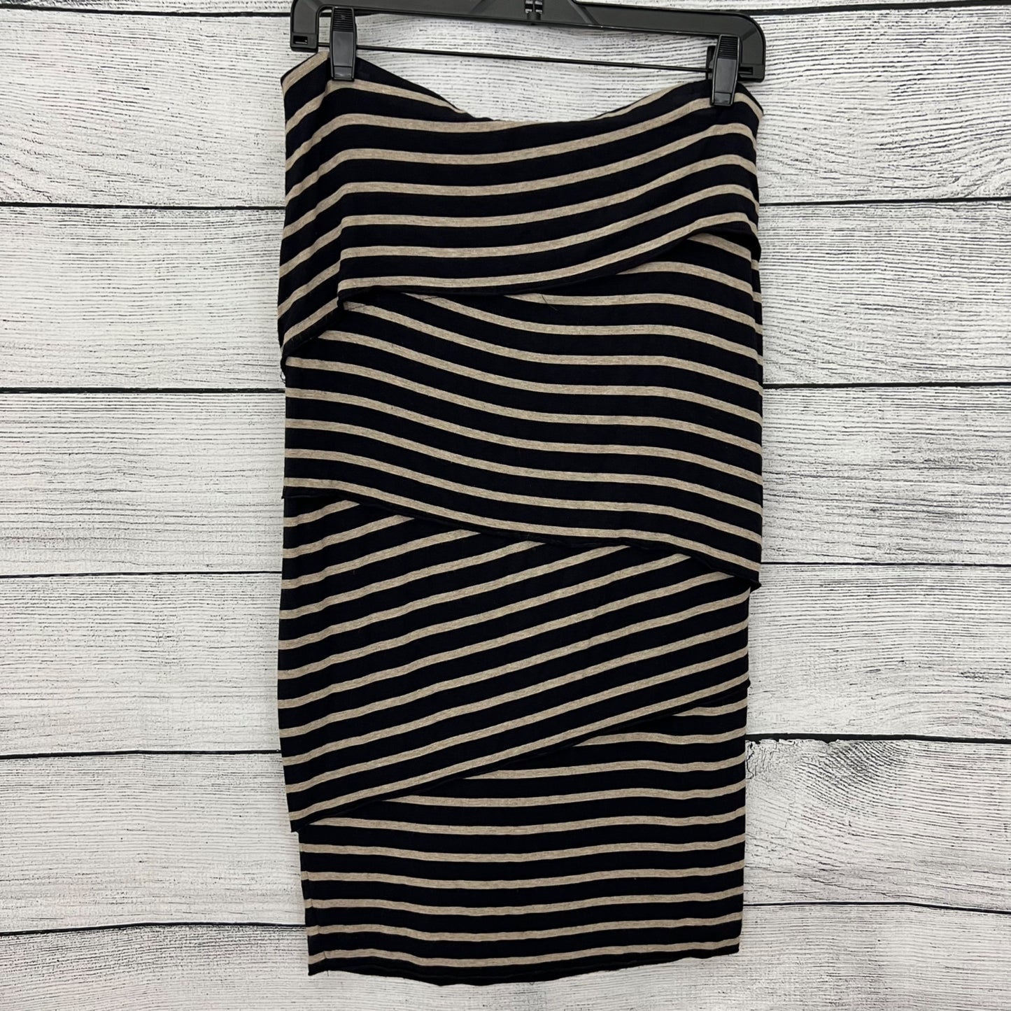 Bailey 44 Black & Beige Striped Bodycon Skirt Ruched Design,  Size M