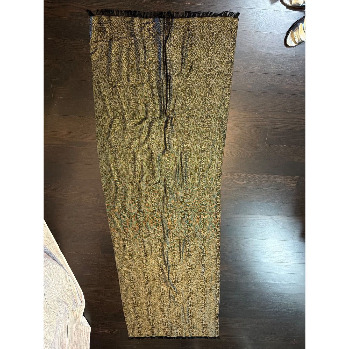 Badgley Mischka Black & Gold Animal Print Scarf With Fringe Trim
