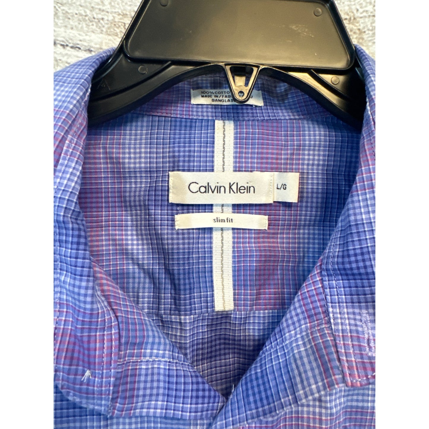 Mens Calvin Klein Short Sleeve Slim Fit Plaid Button Up Shirt Size L